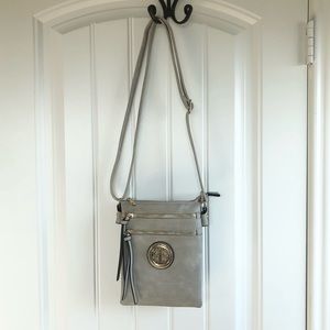 Faux leather cross body taupe purse